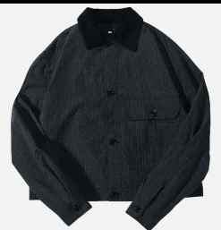 Cropped Work Jacket Check Noir